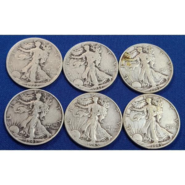 Assorted Years Silver Walking Liberty Half Dollars - Face Value: $3.00