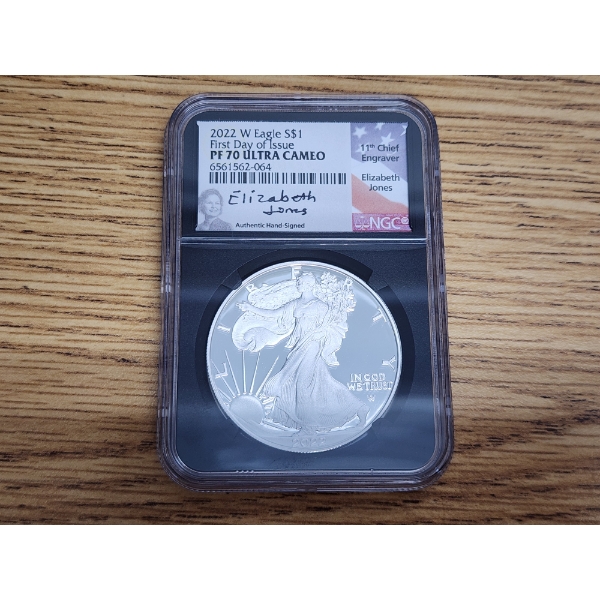 NGC PF70 Ultra Cameo 2022 W Silver American Eagle - FDOI - Signed - 1 oz .999 Fine Silver