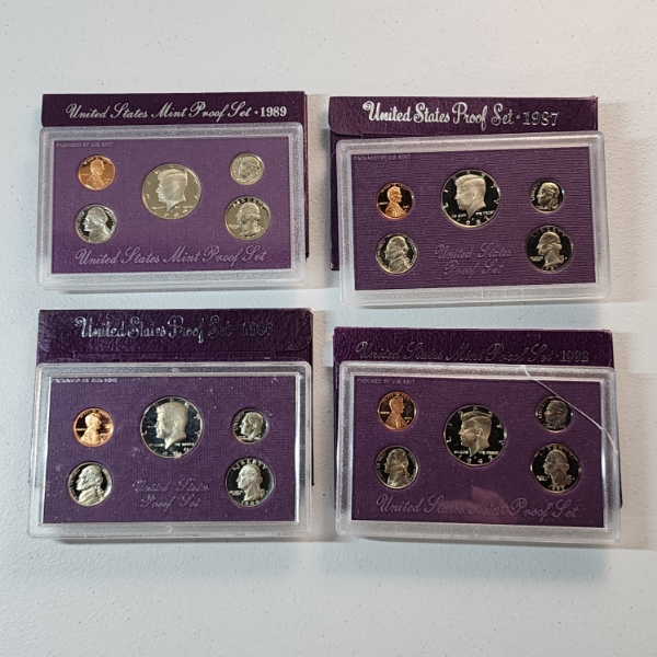 Fout United States Mint Proof Sets: 1989, 1987, 1992, 1986