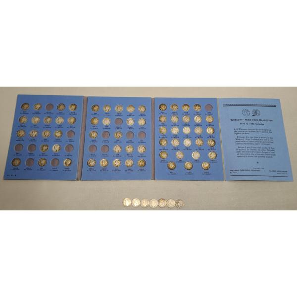 Assorted 90% Silver U.S Mercury Head Dimes In Coin Book & Additional Silver Roosevelt Dimes - FV: $7