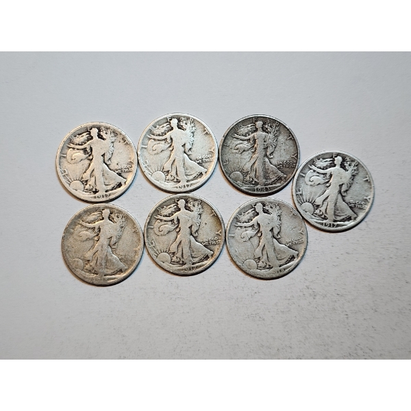Assorted Years Silver Walking Liberty Half Dollars Face Value $3.50