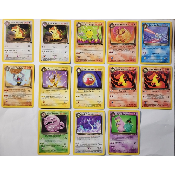 13 Assorted Vintage Dark Pokemon Trading Cards Including Rares Weezing & Slowbro!