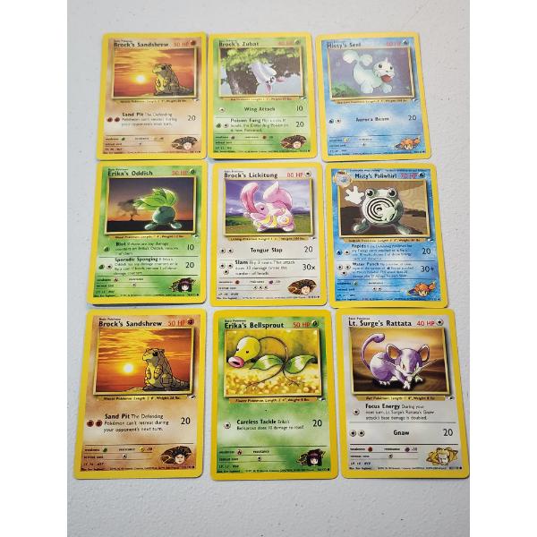 9 Vintage Assorted Pokemon Gym Leaders Trading Cards
