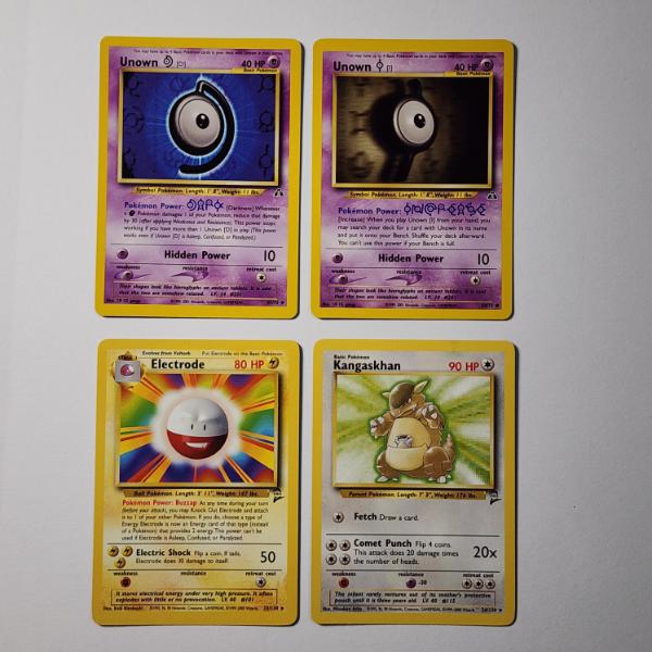 Four Vintage Pokemon Trading Cards Ft. Base Set 2 Rares & Unown ~ All Near Mint