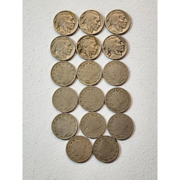 Assorted Years U.S. Nickels: Buffalo & "V" FV: $0.85