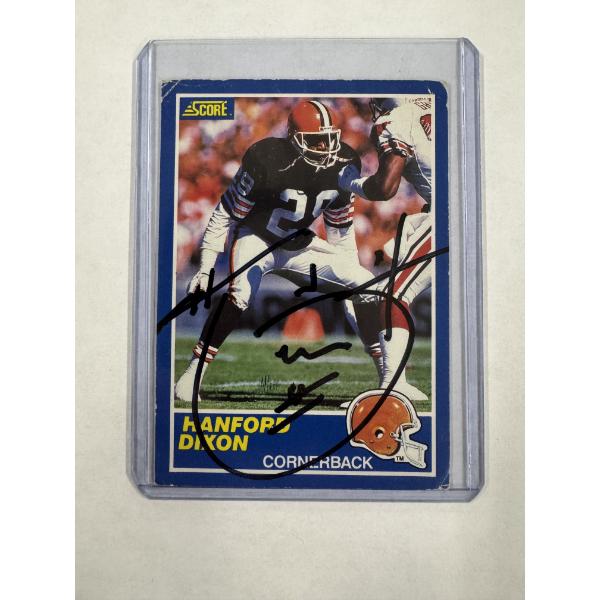 1989 Score Hanford Dixon AUTOGRAPGHED Football Card In Protective Holder