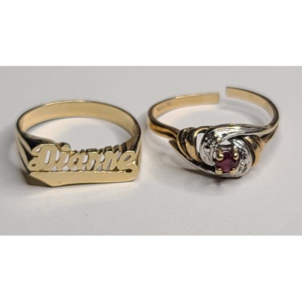 (2) 10K Yellow Gold Women's Rings -"Dianne" & Red And Diamond Ruby Ring - Size 7 -Total Weight: 3.9g