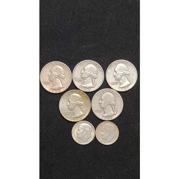 Assorted Years/Mint Marks 90% Silver Roosevelt And Washington Quarters - Face Value: $1.45