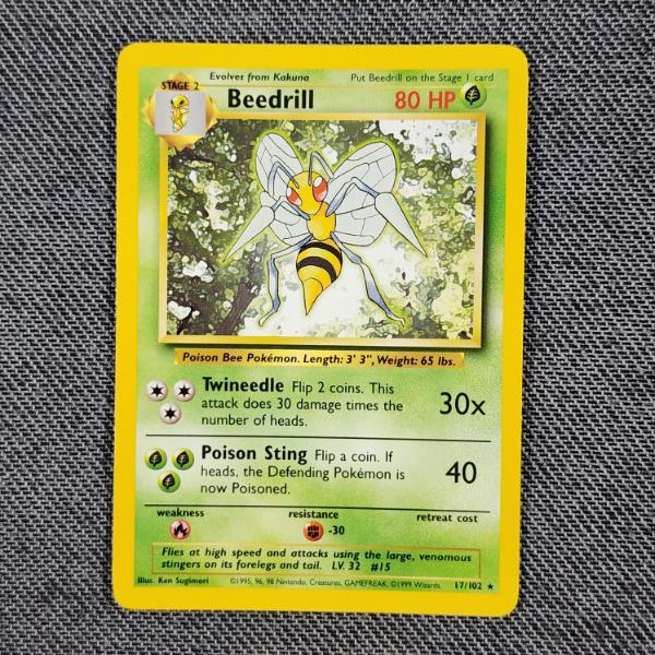 Beedrill 17/102 NON-Holo Rare Vintage Base Set Pokemon Trading Card in Near Mint Condition!