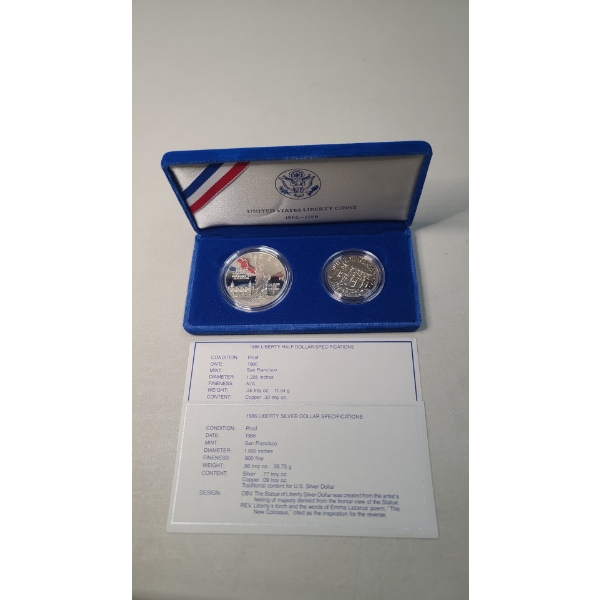 1886-1986 U.S Mint Liberty Commemorative Coin Set Featuring Ellis Island 90% Silver Proof Dollar