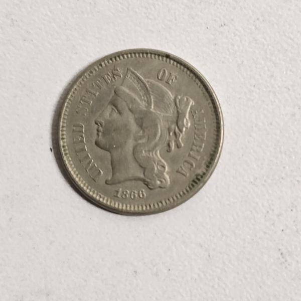 1866 United States Three-Cent Nickel FV: $.03