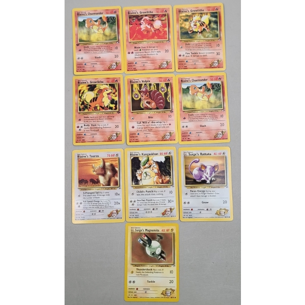 (10) Vintage Pokémon Trading Cards From The Gym Heroes Set FT Cards From Trainers Blaine & Lt. Surge
