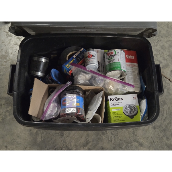 Tote With New & Like New Plumbing Items