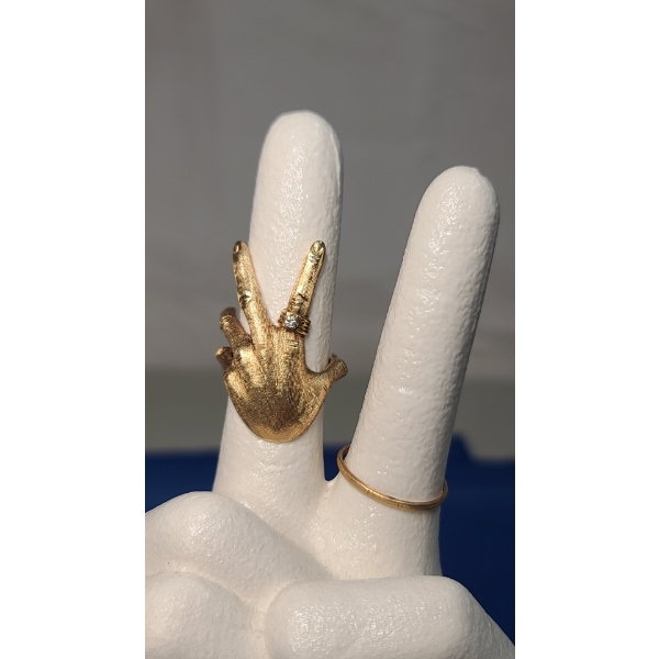 (2) 14K Gold Rings - Heavy Vintage Figural Hand Ring & Simple Band - Total Weight: 11.1g