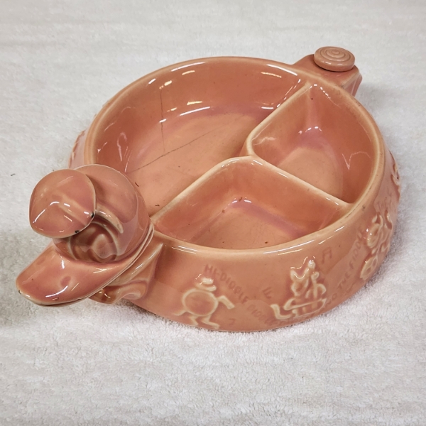 Vintage 1940's Hankscraft Divided Baby Warming Dish Produced In Collab With Red Wing Pottery