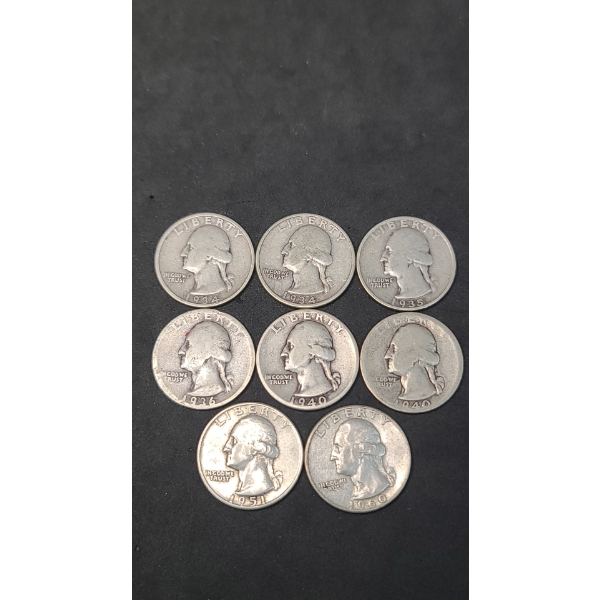 Assorted Years & Mint Marks 90% Silver Washington Head - Face Value: $2.00