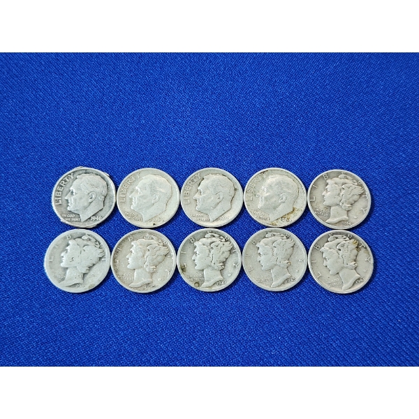 x10 90% Silver Roosevelt and Mercury Dimes FV: $1.00