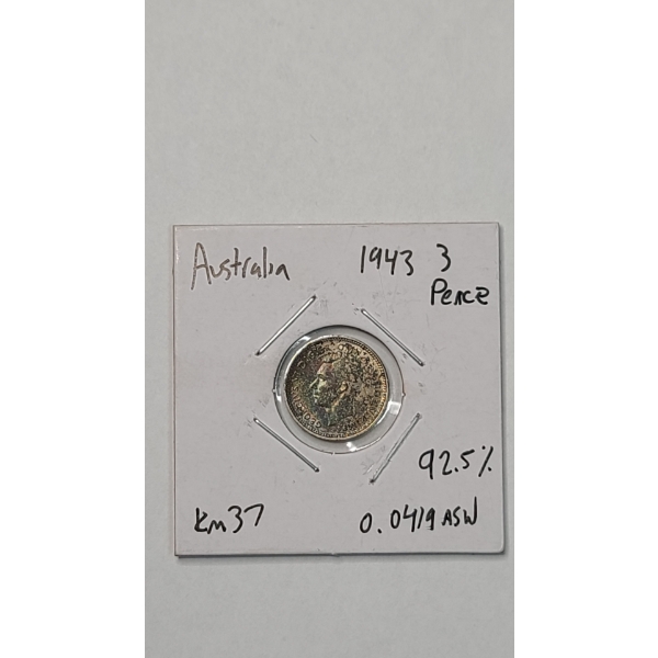 Australian 1943-D Threepence 92.5% Silver Coin - ASW: 0.0419 troy ounces