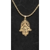 Image 2 : 14K Gold Necklace With 14K Gold Hamsa Hand Pendant - Total Weight: 7.8g
