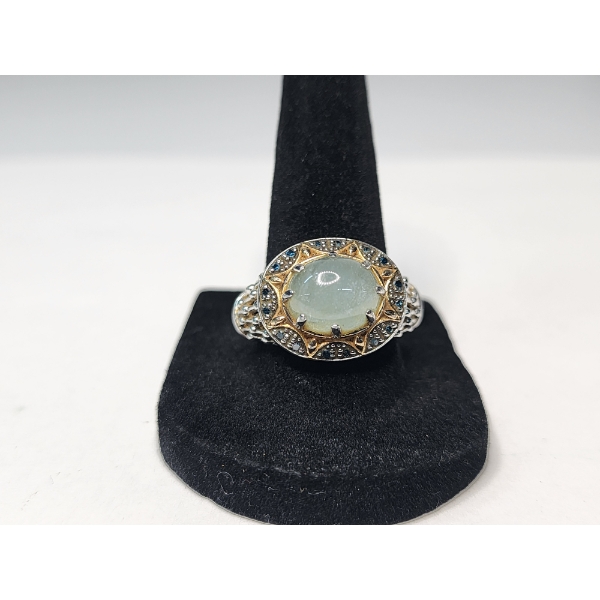Gorgeous Sterling Silver Ring with Large Aquamarine Stone and Intricate Details - Size 9 - TW: 6.4g