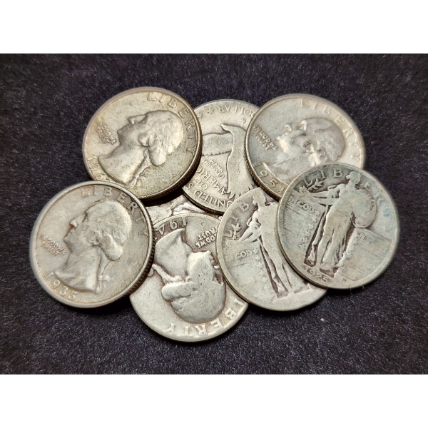 $2.00 Face Value in Assorted 90% Silver U.S. Quarters Including Standing Liberties & Washington Head