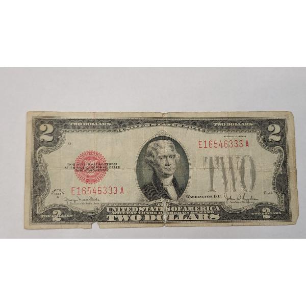 United States Series 1928 G $2 Red Seal Bank Note With Clarke And Snyder Signatures
