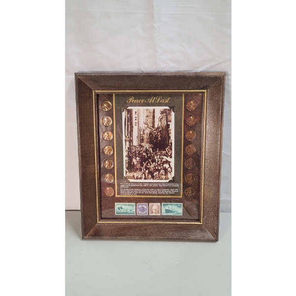 Peace At Last Lincoln Cent & Stamp Collection In Framed Display - Face Value: $0.14