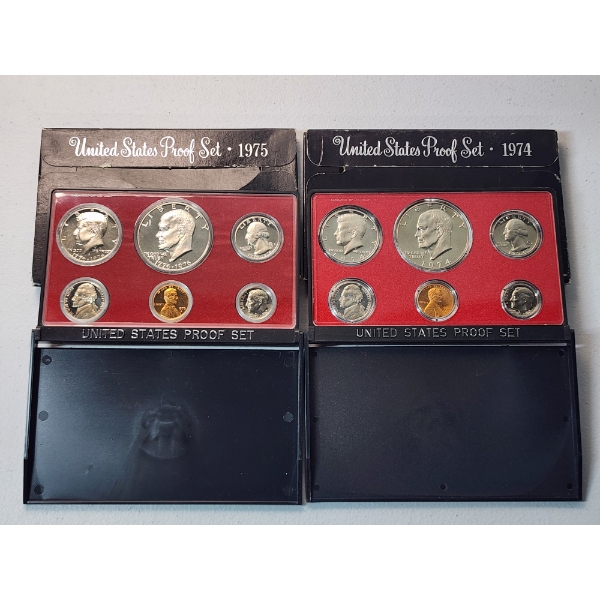 United States Mint 1974 & 1975 Proof Sets In Original Packaging