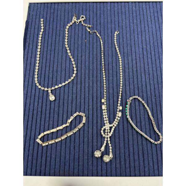 2 Necklaces & 2 Bracelets - Costume Jewlry - Gorgeous Emerald Colored Bracelet 