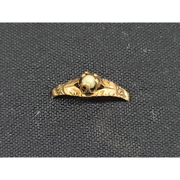 Older Vintage (Possibly Antique) Small 10K Gold Ring Fragment Ft. Small White Stone Accent-0.6 GRAMS