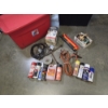 Image 1 : XL Red Storage Container- Including Jumper Cables, 4 Way, Flare, Bungee Straps, Duct Tape, Trailer J