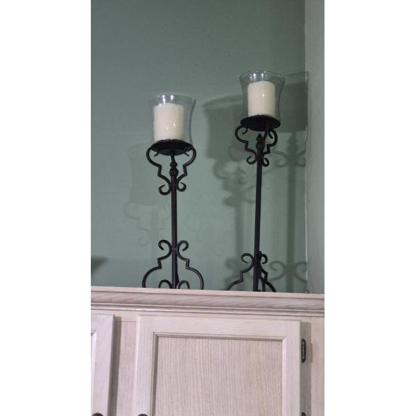 PICKUP IN NORTHFIELD - Set Of 3 Tall Wrought Iron Candlesticks 28 & 24 Inches - See Pics 