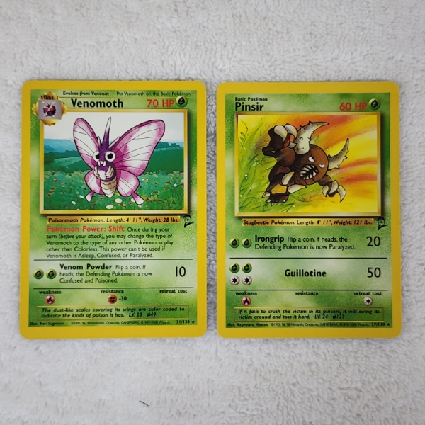 Two Vintage Non Holo Rare Pokemon Trading Cards ~ Venomoth & Pinsir