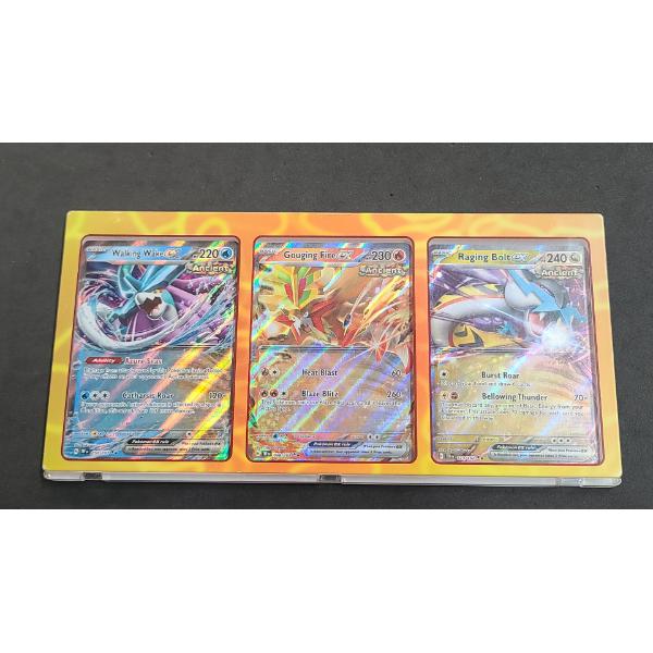 Walking Wake EX, Gouging Fire EX, Raging Bolt Ex Pokémon Cards In Acrylic Display
