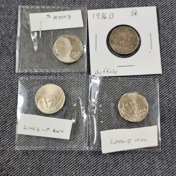 Four Assorted Collectible United States Nickels Ft. 1936-D Buffalo, & Both Proof & Uncirculated Coin
