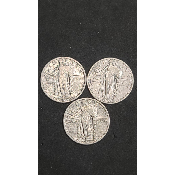1925 & (2) 1927 90% Silver Standing Liberty Quarters - Face Value: $0.75