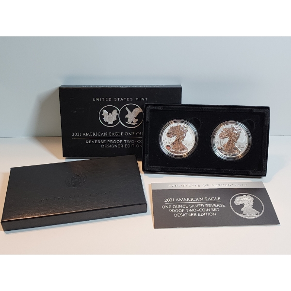 2021 W & S Reverse Proof American Silver Eagle 2-Coin Designer Edition Set w/ Box & COA