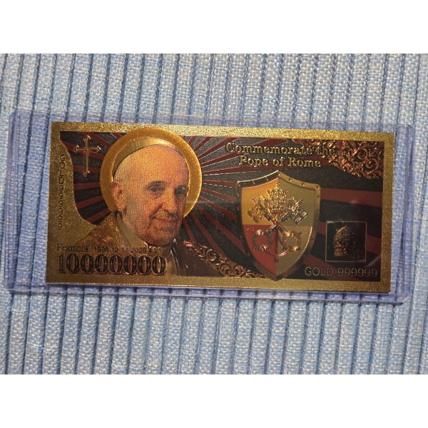 Mint Condition 24k Pope Francis 999999 Gold Million Dollar Bill In Protective Holder