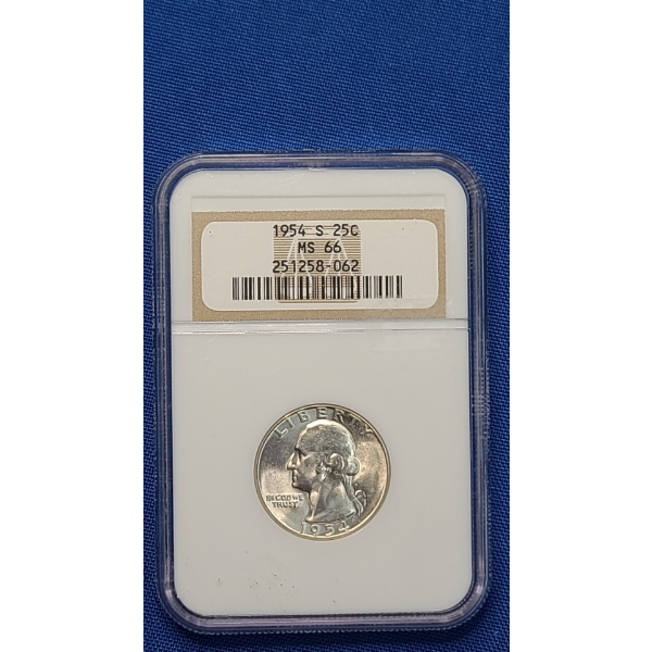 NGC 1954-S MS 66 90% Silver Washington Quarter 