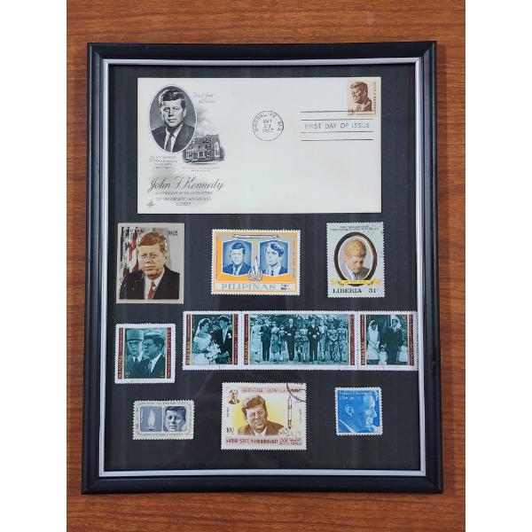 Framed Kennedy Display Featuring Stamps & Collectible Envelope ~ PERFECT FOR KENNEDY FANS!