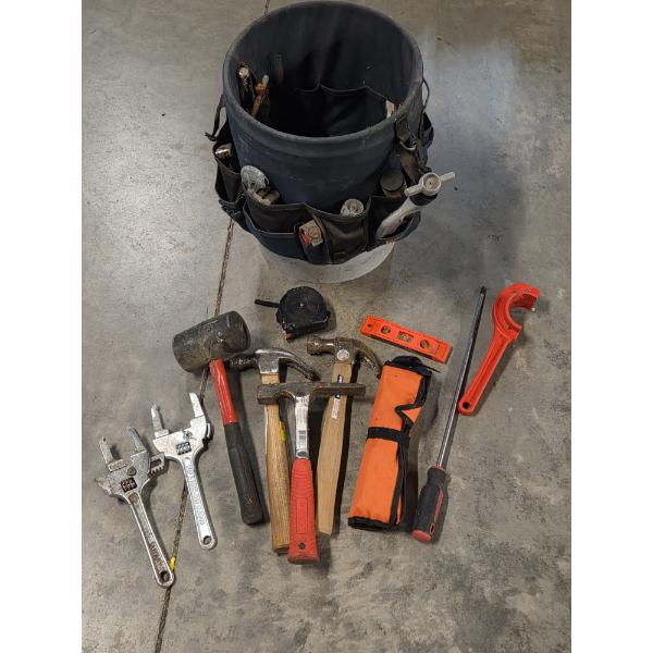 5 Gallon Jobsite Bucket, With Pipe Cutters, Hammers, Rubber Mallet, Level, Tape Measure & Much More!