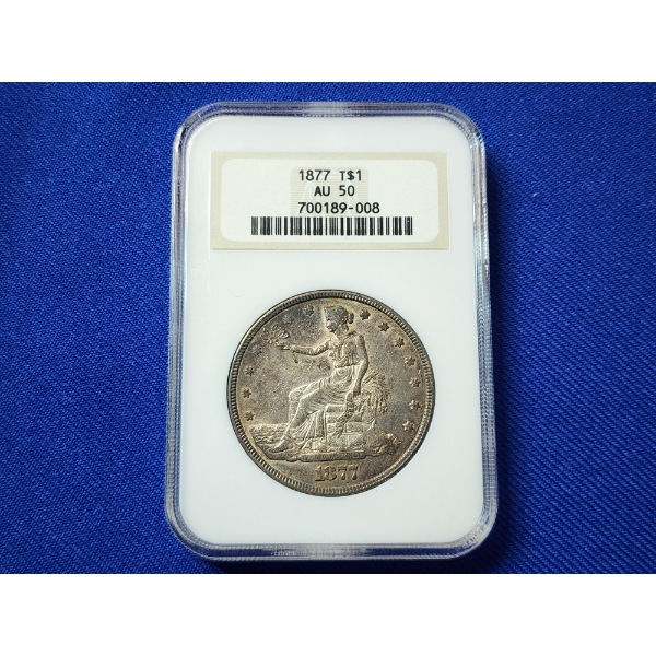 1877 Trade Silver Dollar NGC AU 50 - Incredible Coin!
