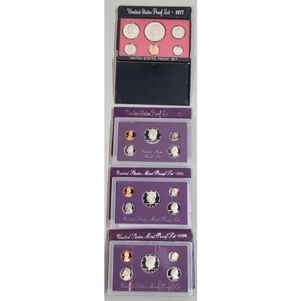 Assorted Collection Of United States Mint Proof/Mint Proof Coin Sets - 1977, 1987, 1990, 1991