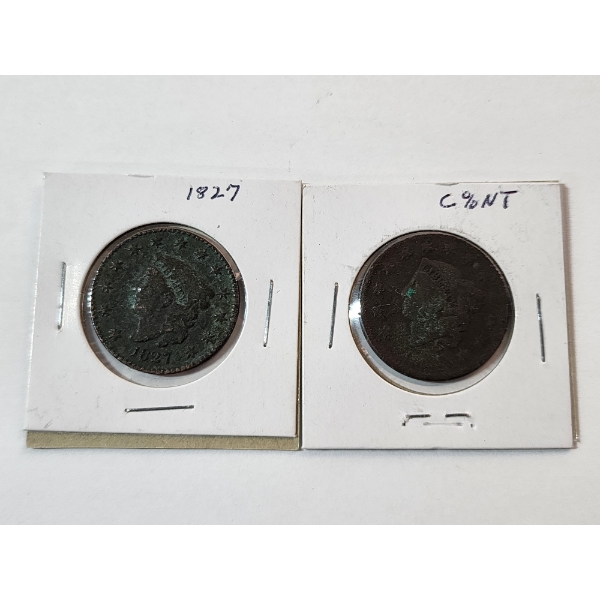 Two U.S. Large Cent Coins: 1827 & Unknown Year 