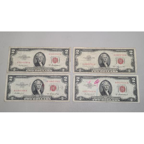 (4) $2 Red Seal Notes - Series 1953, 1953 A, 1953 B - Face Value: $8.00