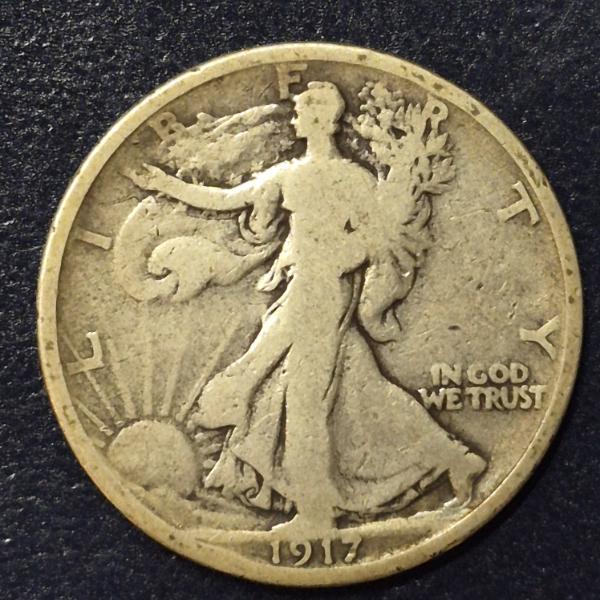 RARE 1917 D on Reverse Walking Liberty Half Dollar 90% US Silver Coin - Circulated - See Pics
