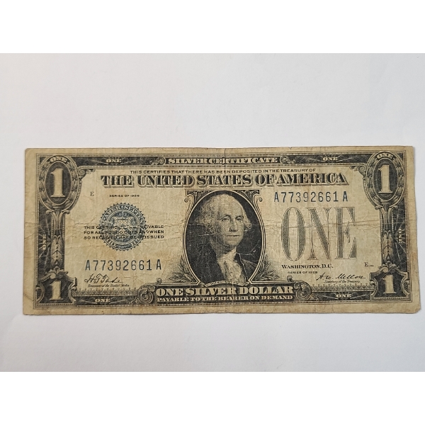 United States Series 1928 $1 Funnyback Silver Certificate With Tate And Mellon Signatures