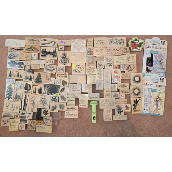 50+ Rubber Stamps incl Outdoors and Holiday with a Few Ink Pads 