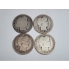 Image 1 : (4) 90% Silver U.S. Barber Quarters - Years 1892, 1909, 1901, 1914 - FV: $1.00