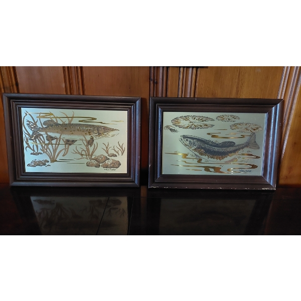 2 Pc Framed Foil Fish Prints As Shown - Nice Den Collectible Decor